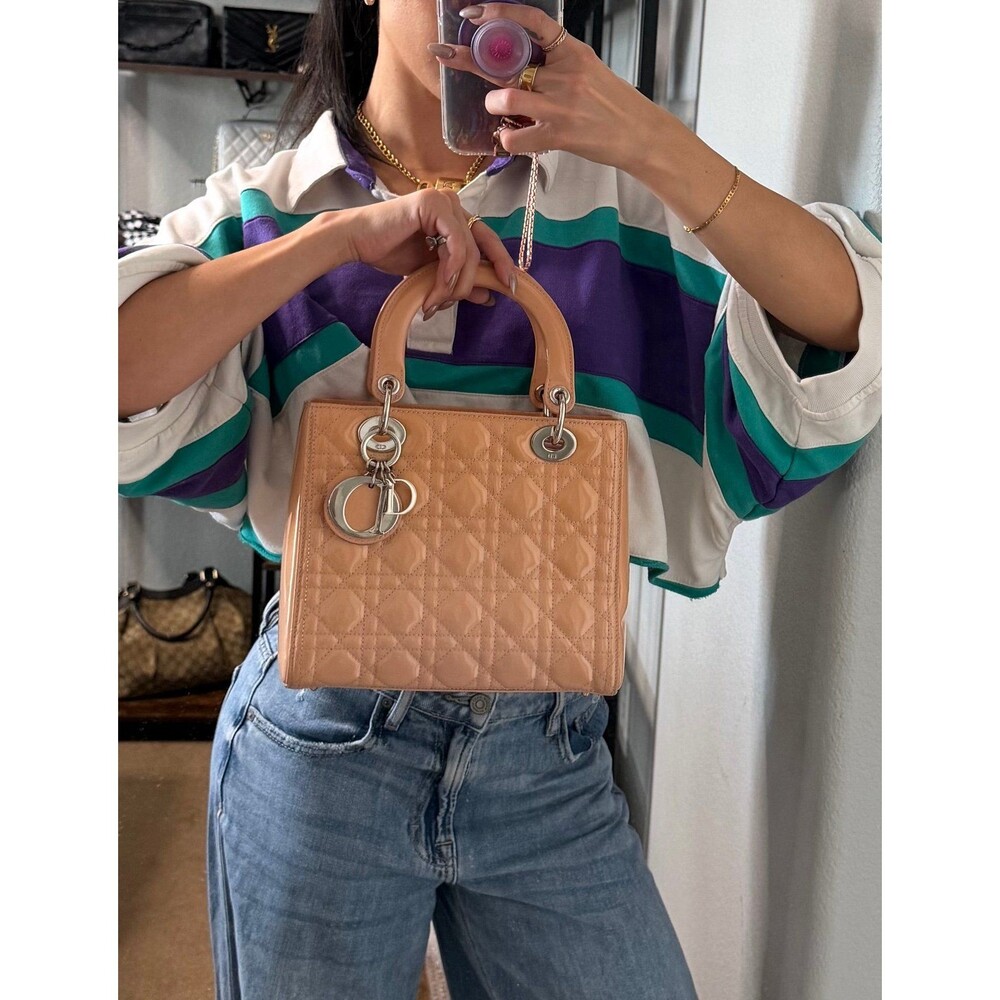 Dior Lady Dior Patent Leather Satchel Bag